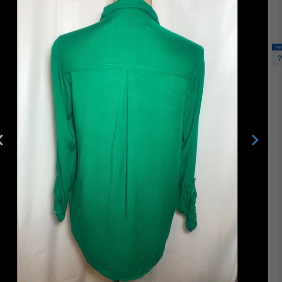 A&F Green Button Down Blouse Lace Shoulder Hi-Lo - Picture 3 of 6